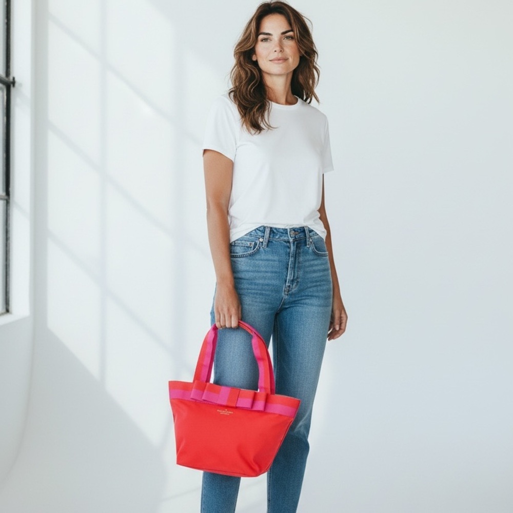 Kate Spade New York Barrow Street Garri Tote Red Pink Nylon EUC - Picture 4 of 4